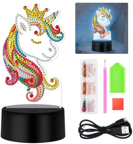 O-Kinee Diamond Painting Nachtlicht Basteln,Einhorn Diamantmalerei Lampe LED 7 Farben,Kreative DIY Nachtlicht Bastelset für 6-12 Jahre Kinder Geburtstagsgeschenk,Weihnachtsgeschenke,Urlaub Geschenk