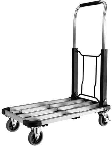 ENWYTE Plattformwagen Flacher Handkarren Schubwagen Im Panel-Design Aus Aluminiumlegierung Mit 150 Kg Tragkraft Mobiler Wagen Mit Schiebewagen Und Bremsrad Geeignet Für Gepäck Reisen Umzug Einkaufen