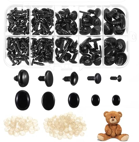 250 Stück Sicherheitsaugen für Häkeltiere Sicherheitsaugen Sicherheitsnasen | mit Unterlegscheiben Puppenaugen Sicherheitsnasen Kunststoff Augen für Häkeltiere, für Puppe Plüschtier(6-17mm)