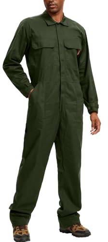 WORK IDEA Herren-Overall, langärmelig, 100 % Baumwoll-Twill, Arbeitskleidung, Overall, lockere Passform, Grün (Army Green), XX-Large