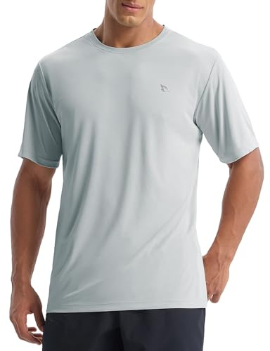 baleaf Sport T-shirt för män, simtröja, vatten, UPF 50 träningströja, fitnessskjorta, snabbtorkande gym, GRÅ, XL
