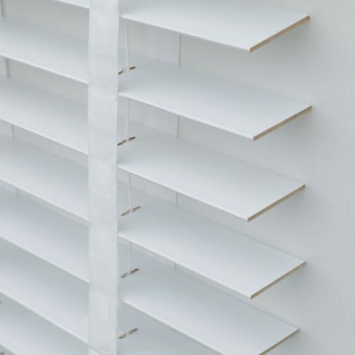 Persiana Veneciana de Madera Persianas Horizontales para Ventanas/Puertas/Balcones Estores Privacidad W 25/30/35/45/60/80/100/130/160cm Personalizado Cortinas con Lamas 50mm(White)