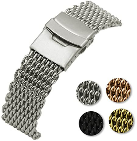 Holibanna Shark Mesh Metall Uhrenarmband Edelstahl Geflochtenes Armband Mit Faltschließe Verstellbar Für Herren Und Damen Elegantes Ersatzarmband Für Smartwatch Und Analoguhr