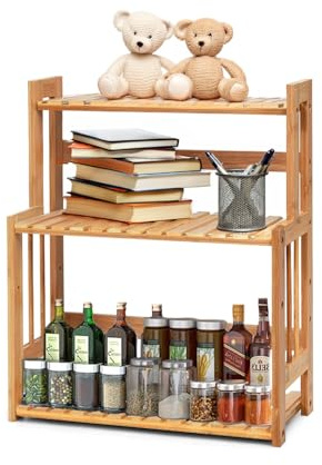 Avilia Étagère de salle de bain en bambou 3 étagères 42 x 18 x 53 cm – Organisateur multifonction économe en espace, capacité 20 kg – Étagère stable et écologique, facile à monter – pour salle de bain