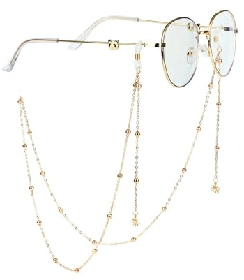 AAIXXIZAO Brillenkette 70 cm Goldene Brillenkette Für Damen Elegant Mond Sonne Buchstaben Schmetterling Anhänger Umhängeband rutschfest Zum Aufhängen Brillen Schmuck Geschenk Sonne