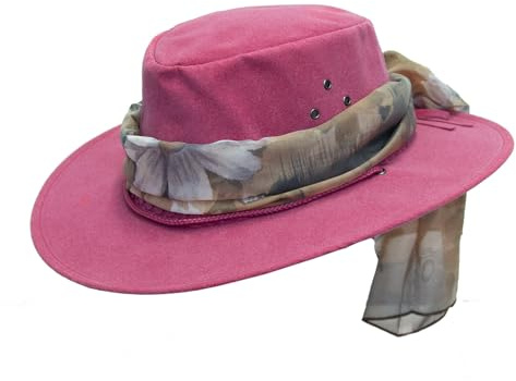 Outbacker Outdoor Sommerhut mit Hutschal aus veganem Leder super leicht und luftig inkl. Kinnband wasserfest mit UV Schutz für Damen Farbe Autumn Flower, Größe M I 56-57 cm
