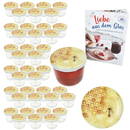 MamboCat 40er Set Sturzglas 230 ml mit Schraub-Deckel Honig I Einmachgläser + to 82 Deckel mit Diamant-Zucker-Rezept I Vorratsgläser einkochen & konservieren