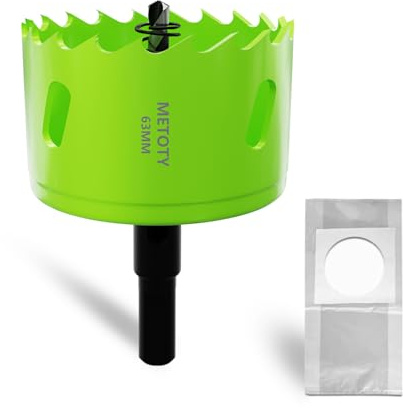METOTY 63 mm Bi-Metal Hole Saw, Universal HSS M42 Hole Saws, with Triangular Shank Adapter and Pilot Drill, A Free Dust Bag for Aluminium, Metals, Plastics, Acrylic Glass, Wood, Plasterboard
