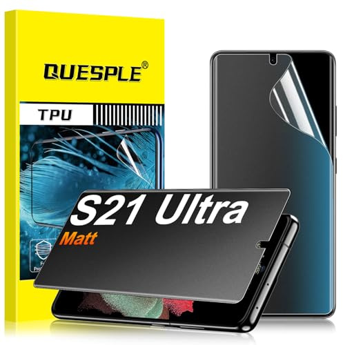 QUESPLE [2 Stück] Matt Privacy Schutzfolie für Samsung Galaxy S21 Ultra, 28° Anti Spähen Matte Blendschutz Sichtschutz, Fingerabdruck-ID Unterstützen Weich TPU Displayschutzfolie Anti-Spy Folie﻿