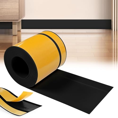 YushengTai Battiscopa, 60mm x 20mm x 15 m Battiscopa Adesivo Flessibile PVC, Impermeabile, Antimacchia e Antimuffa, Adatto per Bagno e Cucina (Nero)
