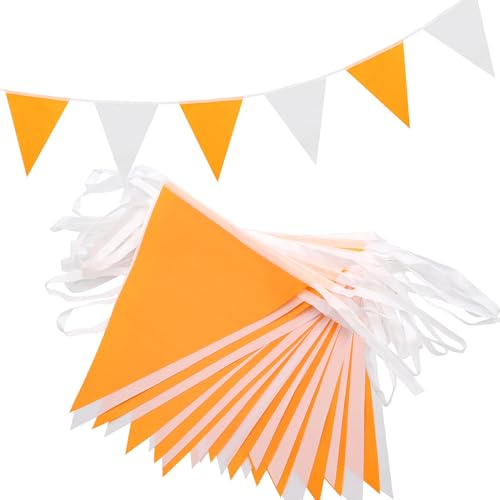 QRTDXP Orange and White Bunting Banner，20m 52pcs Party Banner Pennants for Birthday Party Wedding Festival Indoor Outdoor Decoration