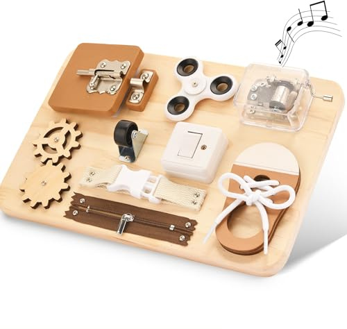Potatomato Montessori Busy Board für Kinder - Sensorik & Feinmotorikspielzeug aus Holz - Montessori Lernspielzeug für Baby - Pädagogisches Reisespielzeug für Autismus & ADHS