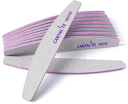 Canvalite 10 Stück Nagelfeilen für Gelnägel Profi, Feilen, Nagel Buffer Block Doppelseitige Professionelle Waschbar und Wiederverwendbar (Mond 180/240 Grit)