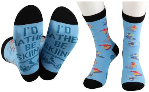 FUNYSO Ski Lover Skiing Socks Skiing Team Gift Winter Sport Gift I'd Rather Be Skiing Novelty Socks (UK, Alpha, One Size, Regular, Regular, BE SKIING UK)