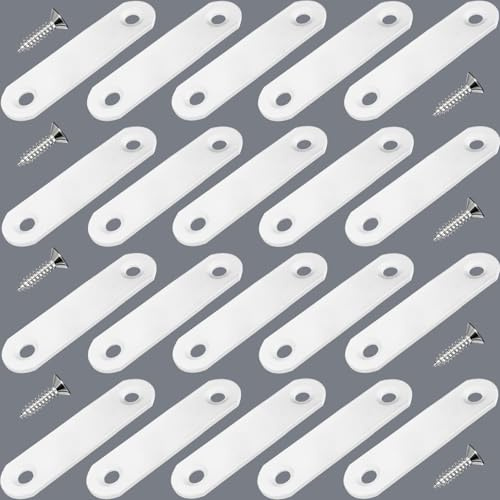 20 Pack 2.2 x 0.63 White Flat Bracket Straight Brace - Stainless Steel Heavy Duty Mending Plate for Wood Furniture, DIY Repair with Screws Included