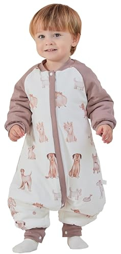Chilsuessy Baby Winter Schlafsack 2.5 Tog Babyschlafsack mit Füssen Strampler Winterschlafsack mit abnehmbar Ärmel Schlafanzug Kinder Schlafsack, 2.5 Tog/Süßer Hund, XXL/Baby Höhe 115-125cm