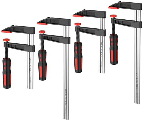 GETLITOOL Schraubzwingen Set 4tlg. F-Klemmen, Spannweite 150/300mm, Maultiefe 80mm, Spannkraft 270kg, A3-Stahl & Gummierter Griff, Zwinge für Holzbearbeitung Präzises Fixieren Von Holzwerkstücken