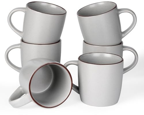Richmount Mercury Kaffeetassen 6er Set, 384 ml, Hellgrau | Becher mit Henkel für Kaffee, Tee, Kakao, Milch, mikrowellen- und spülmaschinengeeignet