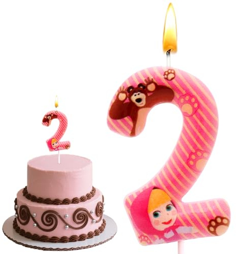 Masch Geburtstag 2 Jahre, Tortendeko Masch, Geburtstagskerzen Kinder, 3D Birthday Candles, Geeignet für Jungen und Mädchen