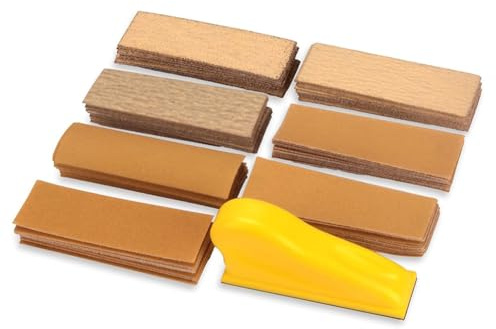 Jooehyer 70 PCS Micro-Type Detail Sander Paper Kit, 3.5x1Inch Mini Hand Sanding Block with Hook and Loop for Wood Crafts