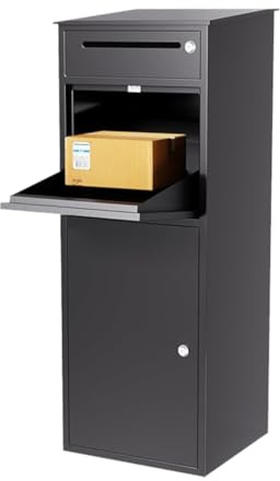 LOONDA Paketbox, XXL Briefkasten mit Paketfach, Standbriefkasten Abschließbar & Wetterfest, Verzinkter Stahl Postkasten für Pakete, Anthrazit, Sicher draußen für Briefe & Pakete