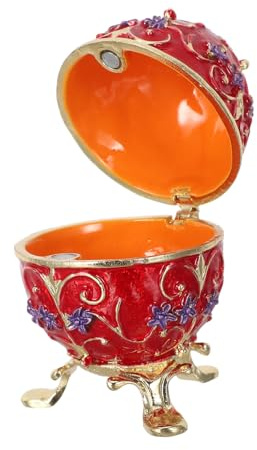 BESPORTBLE Hand Painted Enameled Hinged Egg Jewelry Box European Vintage Style Trinket Organizer with Jeweled Metal Ring Holder Keepsake Collectible for Tabletop Decoration and Secure Storage