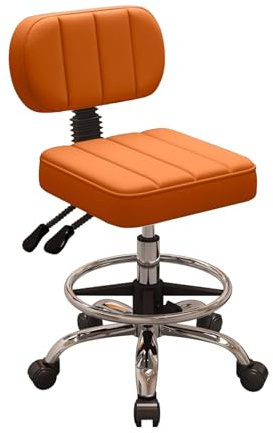 Verstellbarer Rollhocker mit Rücken- und Fußring, 53,3 cm, 73,7 cm Höhe, tragbarer Friseurstuhl auf Rollen, 8 Farboptionen, ideal für Spa und Salon