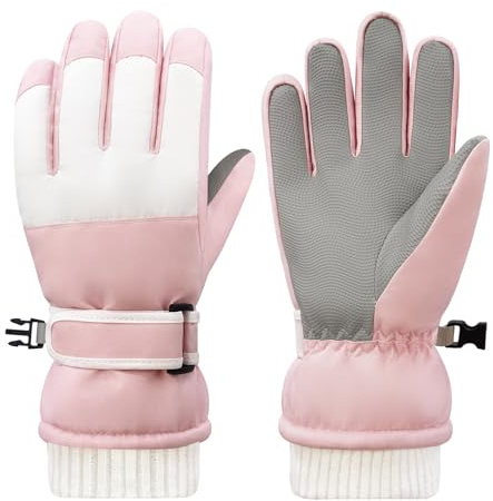 HOPSOOKEN Kids Waterproof Ski Winter Gloves Cold Weather Warm Fleece Snowboard Snow Mittens Gifts for Boys Girls Windproof(PinkM)