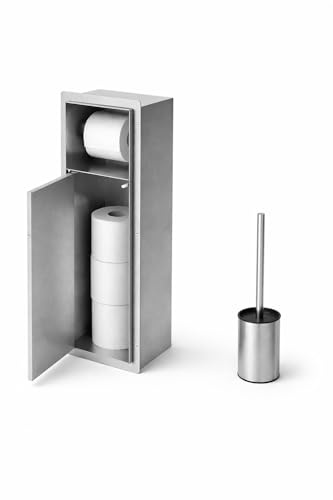 Easy Act Unterputz Toilettenpapierhalter mit Toilettenbürste, 60 x 20 x 14 cm, WC Modul aus Edelstahl, Silber, befliesbare Push-to-Open Tür