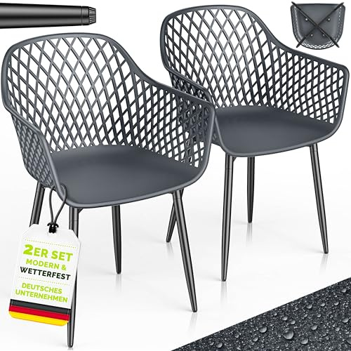 tillvex® Gartenstuhl 2er Set Wetterfest mit Armlehne bis 120kg belastbar | Outdoor Stühle UV-beständig | Gartenstühle Balkonstuhl Kunststoff | Terrassenstuhl Gartenmöbel Terrasse Balkon Outdoor Garten