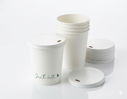 Lot de 1000 Gobelets en Carton Blanc + 1000 Couvercles - Pack Complet Take-Away - Tailles 4oz (110ml) à 24oz (700ml) - Haute Résistance Boissons Chaudes & Froides (7 oz (200 ml) + 1000 Couvercles)