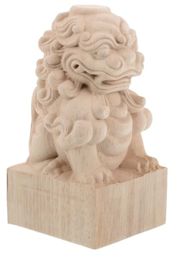 KHBUAB Unfinished Wood Lion Post Finial for Railing Posts and Artificial Bridges, Decorative Garden and Home Decor Accessory, Vintage Garden Style Elegant Lion Carving, Can Be Painted Or