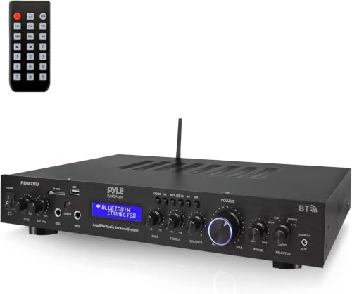 Pyle Amplifier Hifi - Bluetooth AV Receiver, for Echo Studio/Home/Theater - Hi-Fi Mini Amplifiers, Speaker Amp with MP3/USB/SD/AUX/FM Radio, Digital LCD Display, 200 Watts 5 Channel Stereo Amplifier