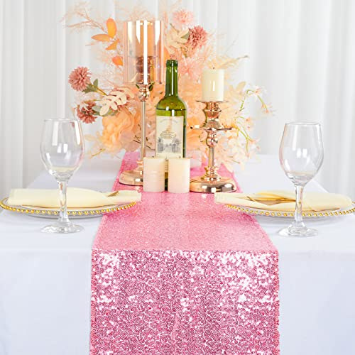 ShinyBeauty 12x108-Inch Sequin Table Runner Pink Gold 1 Piece