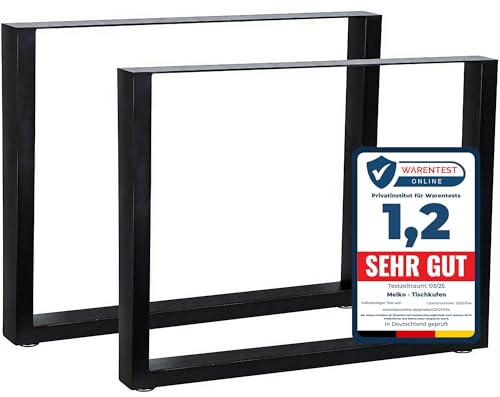 Melko 2X Tischkufen Vierkantrohr aus Stahl 90 x 72 cm Tischuntergestell Möbelbeine Schreibtisch Tischbeine inkl. Bodenschoner