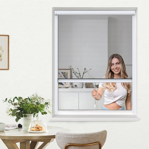 jarolift 4 in 1 Zanzara Insektenschutzrollo Fliegengitter für Fenster, Bausatz mit Aluminium-Rahmen, Robustes Fiberglas-Gewebe, 160 x 180 cm (B x H), Weiß