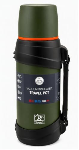 Tirsuli Termo de Viaje 2 litros – Doble Pared de Acero Inoxidable – Camping o Senderismo. Caliente o Frio más de 24 horas, Agua, Café, Leche, Té o Mate (Verde)