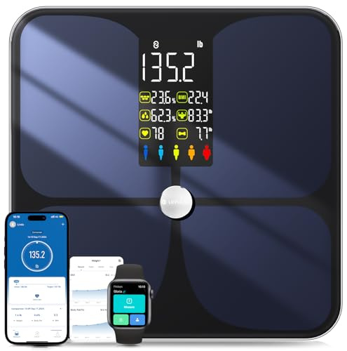 Lepulse Scale for Body Weight, Smart Digital Bathroom Weight Scale with BMI Body Fat Muscle Mass, 20 Body Composition Metrics,4.68Large Display, Heart Rate, Accurate Bluetooth Weighing Scale with App
