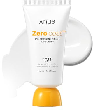 Anua Zero-Cast Moisturizing Sunscreen SPF 50, Glow Natural Sun Cream for face, No White Cast, Hyaluronic Acid, Niacinamide, Oil-Free, Korean Skincare, 1.69 fl.oz