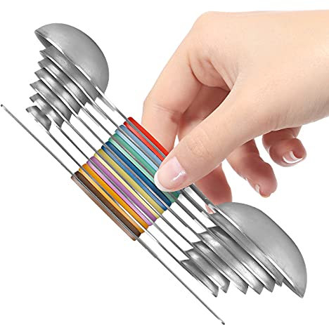 Magnetische Messlöffel Set, 8 Stück Edelstahl Küche Messwerkzeug zum Messen von trockenen und flüssigen Zutaten, Geeignet für schmale Gewürzgläser