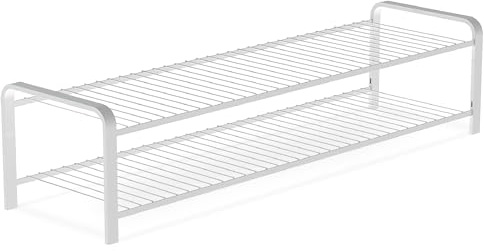 LM 393 Schmales Schuhregal für Eingangsbereich, Flur und Schrank, platzsparende Aufbewahrung und Organisation, 107 cm breit (2 Ebenen, Weiß)
