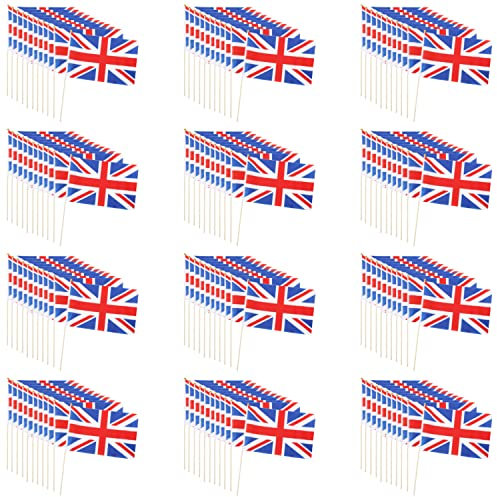 Union Jack Hand-Waving Flags - Pack of 144 - United Kingdom Flags Attached to a Plastic Stick - King's Coronation VE Day Commonwealth Street Party Accessory
