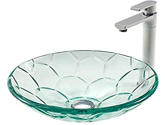 SXLSZ Modern Aufsatzwaschbecken Runde 18 In * 18 In Bad Waschbecken Aufsatz Glaswaschbecken Bad Waschbecken Spülbecken-B-mit Wasserhahn