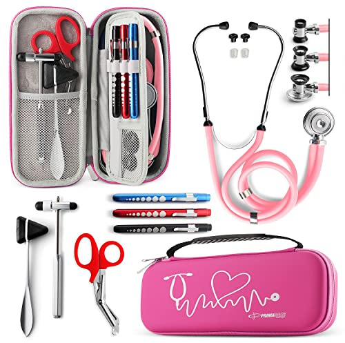 Primacare KB-9397-PK Étui pour stéthoscope, fournitures incluses, rose avec plusieurs compartiments, trousse de premiers secours portable et légère avec fournitures médicales essentielles, accessoires