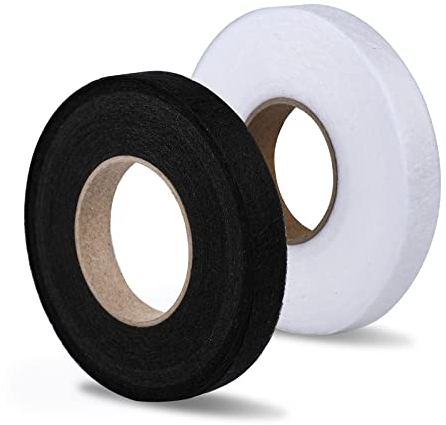 SAVITA 2 Rollen 70 Yards Saumband für Hosen, Saumband zum Aufbügeln Bügeleisen Klebeband von Kaputten Kleidern Jeans Hosen Röcken (Schwarz 1,5cm, Weiß 2cm Breit)