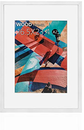 A2 White Poster Frame,16.5x23.4 Natural Soild Wood White Picture Frames with Polished Acrylic Glass Display A2 Picture Frame without Mat or A3 with Mat