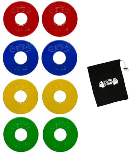 Micro Gainz Standard 1-Inch Center Hole Fractional Weight Plate Sets 8 Piece w/Bag (Choose Color)- Designed for Standard 1-Inch Barbells and Dumbbells, Made in U (Multi-Color)