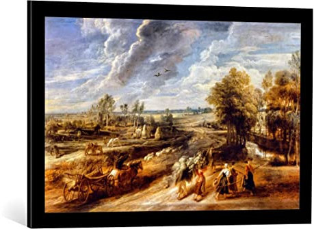 kunst für alle Bild mit Bilder-Rahmen: Peter Paul Rubens Die Heimkehr der Bauern vom Felde - dekorativer Kunstdruck, hochwertig gerahmt, 80x50 cm, Schwarz matt
