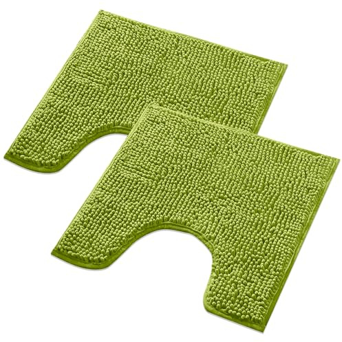 WohnDirect Lot de 2 tapis de bain - Vert - 45 x 45 cm - Avec découpe WC - Antidérapant et lavable - Tapis de salle de bain, tapis de WC