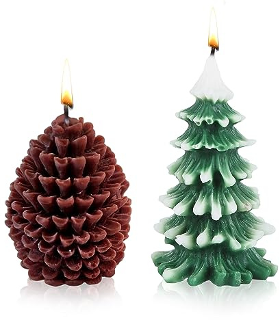 GLAITC 2 Piezas Velas Perfumadas de Navidad en Forma de Pino y Cono - Centro de Mesa Decorativo para Fiesta, Hogar - Regalos para Mujeres